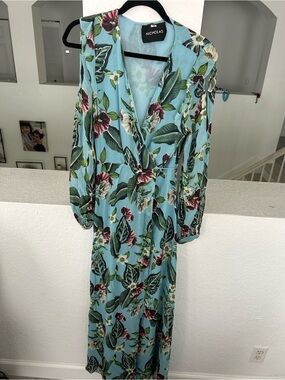 NICHOLAS Aquamarine Floral Wrap Maxi Dress